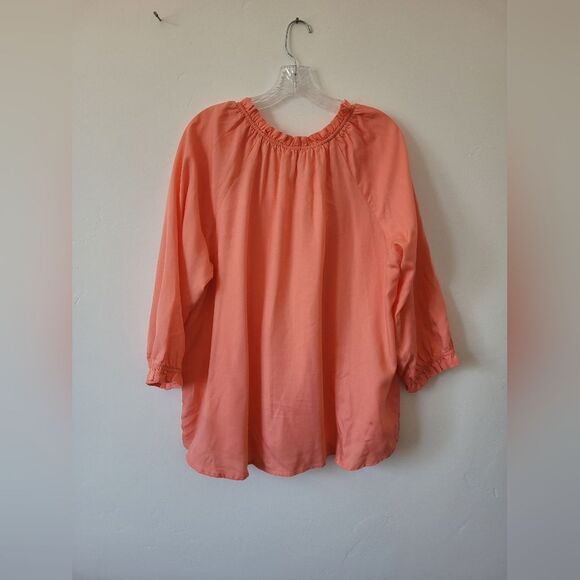 Intro Pink Blouse Plus Size XL Salmon Peach Top Shirt Ruffle Casual Lightweight - Picture 10 of 12
